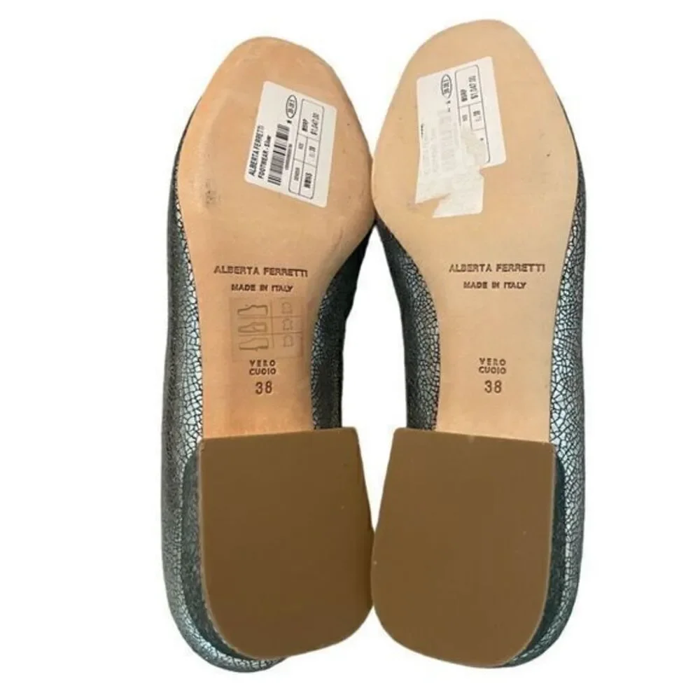 Alberta Ferretti Silver Metallic Loafers Star Tassel 8 IT38‎ Block Heel Italian